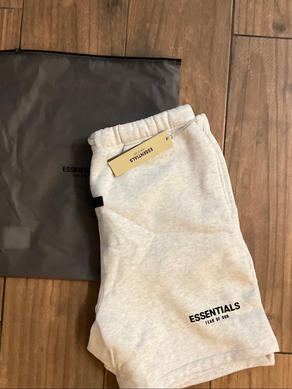 ESSENTIALS Men's Light Oatmeal Logo Athletic Shorts Size L